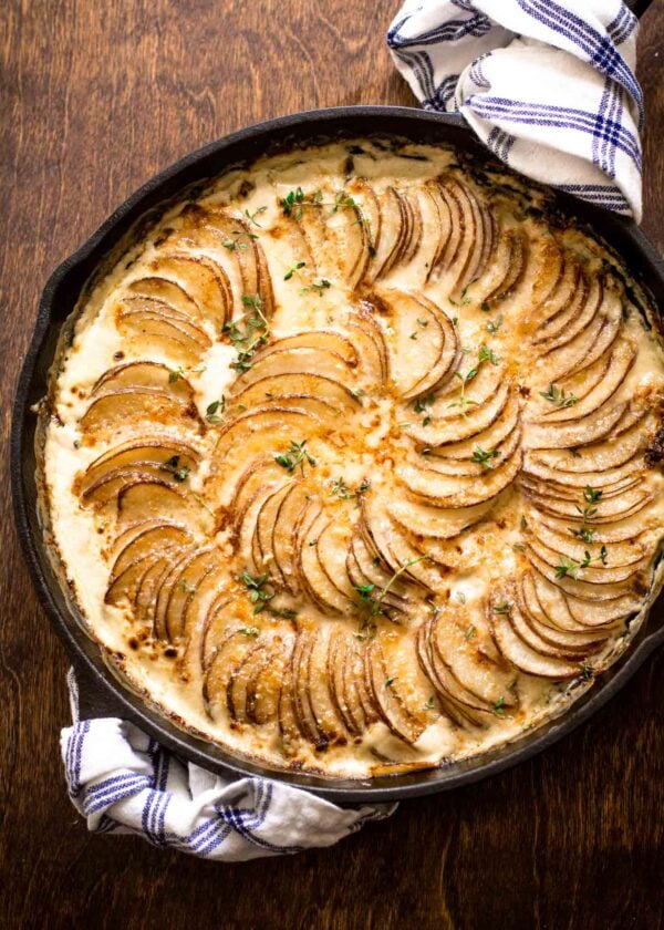 Creamy Au Gratin Potatoes with Kale and Gruyere.